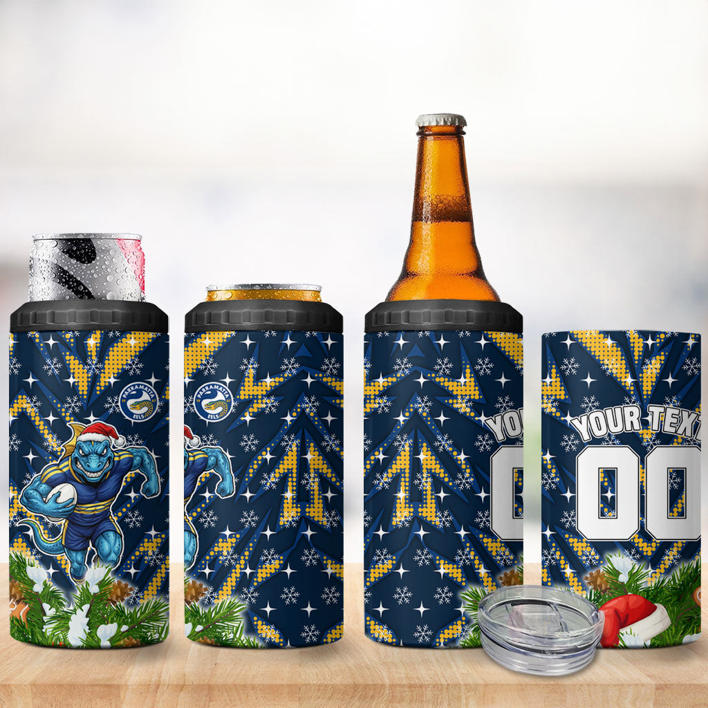 Personalised Parramatta Eels Rugby Christmas 4 in 1 Can Cooler Tumbler Santa Rugby Mascot - Pine Wreath Festive