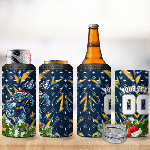 Personalised Parramatta Eels Rugby Christmas 4 in 1 Can Cooler Tumbler Santa Rugby Mascot - Pine Wreath Festive
