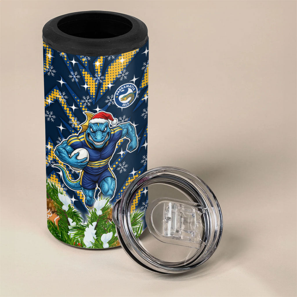 Personalised Parramatta Eels Rugby Christmas 4 in 1 Can Cooler Tumbler Santa Rugby Mascot - Pine Wreath Festive