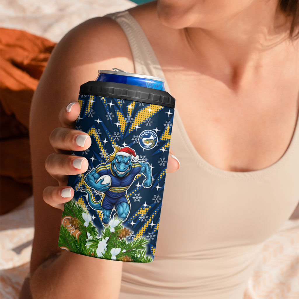 Personalised Parramatta Eels Rugby Christmas 4 in 1 Can Cooler Tumbler Santa Rugby Mascot - Pine Wreath Festive