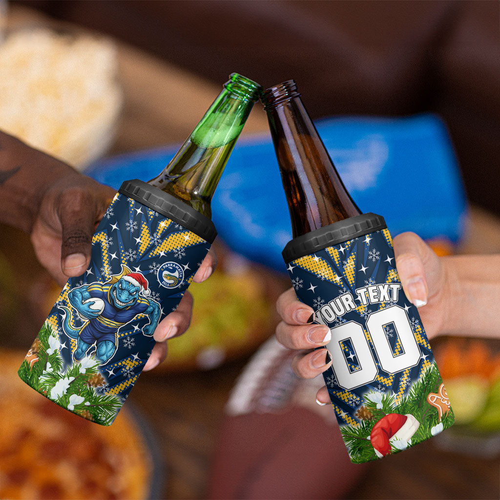 Personalised Parramatta Eels Rugby Christmas 4 in 1 Can Cooler Tumbler Santa Rugby Mascot - Pine Wreath Festive