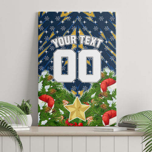 Personalised Parramatta Eels Rugby Christmas Canvas Wall Art Santa Rugby Mascot - Pine Wreath Festive