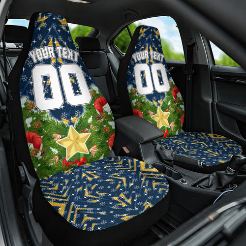 Personalised Parramatta Eels Rugby Christmas Car Seat Cover Santa Rugby Mascot - Pine Wreath Festive