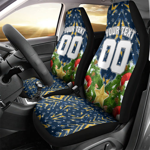 Personalised Parramatta Eels Rugby Christmas Car Seat Cover Santa Rugby Mascot - Pine Wreath Festive
