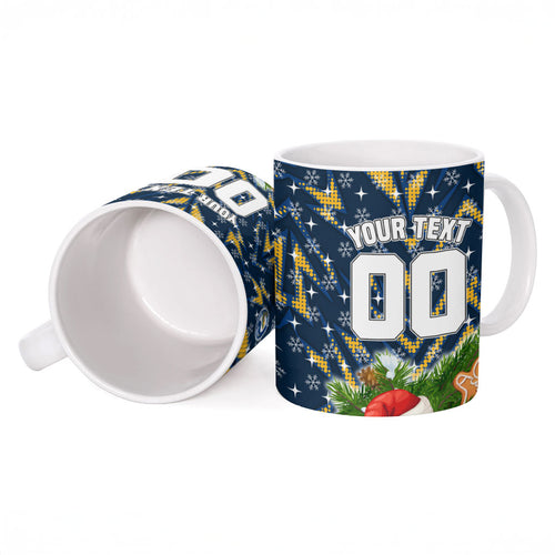 Personalised Parramatta Eels Rugby Christmas Ceramic Mug Santa Rugby Mascot - Pine Wreath Festive