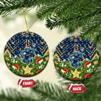 Parramatta Eels Rugby Christmas Ceramic Ornament Santa Rugby Mascot - Pine Wreath Festive