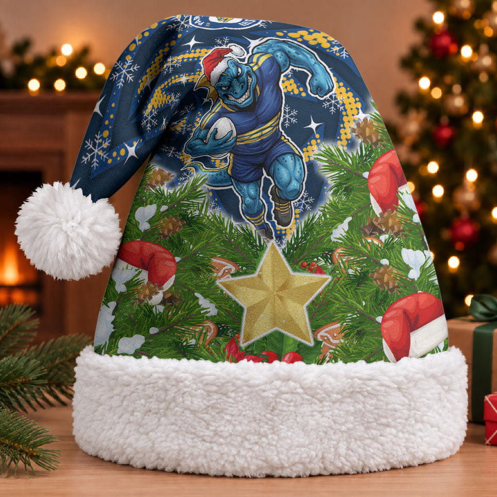 Parramatta Eels Rugby Christmas Santa Hat Santa Rugby Mascot - Pine Wreath Festive