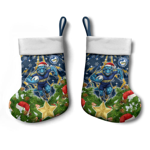 Parramatta Eels Rugby Christmas Stocking Santa Rugby Mascot - Pine Wreath Festive
