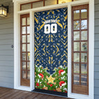 Personalised Parramatta Eels Rugby Christmas Door Cover Santa Rugby Mascot - Pine Wreath Festive