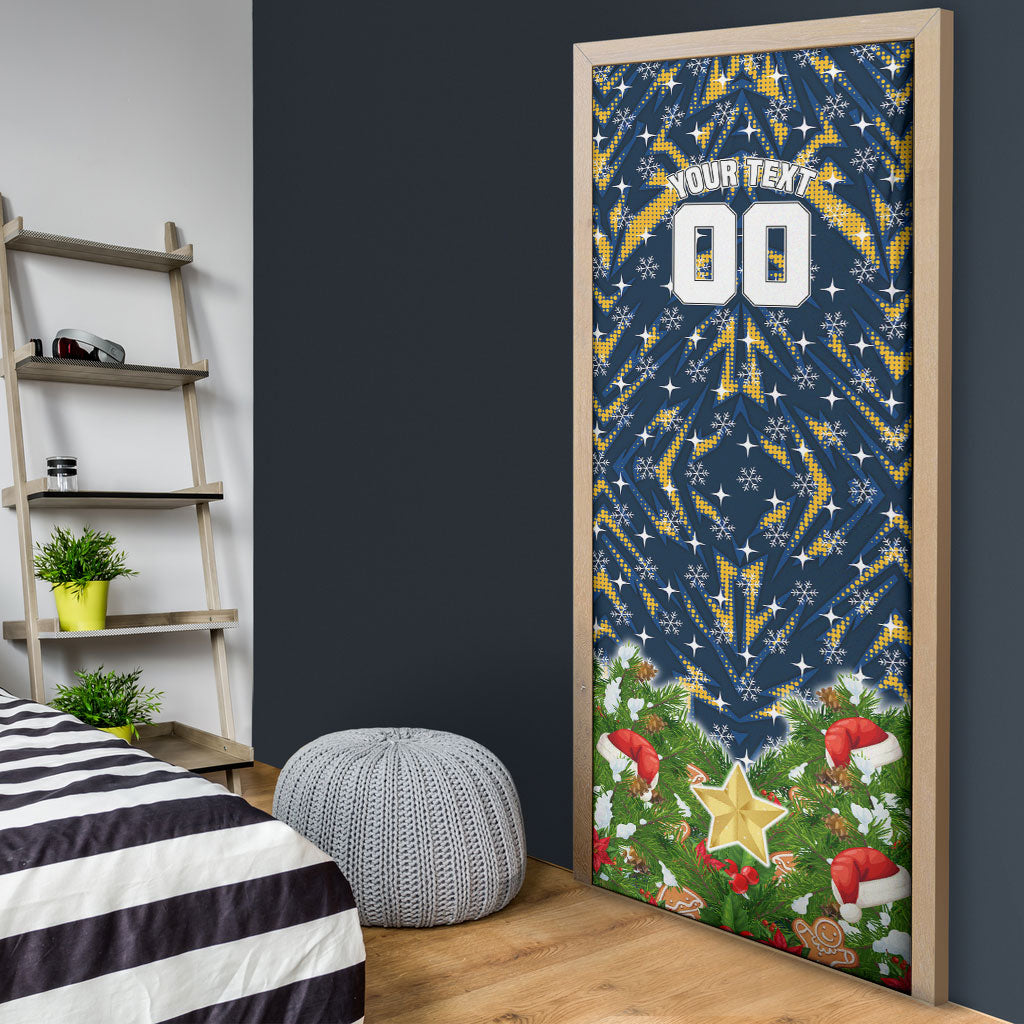Personalised Parramatta Eels Rugby Christmas Door Cover Santa Rugby Mascot - Pine Wreath Festive