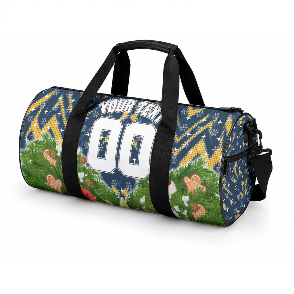 Personalised Parramatta Eels Rugby Christmas Duffle Bag Santa Rugby Mascot - Pine Wreath Festive