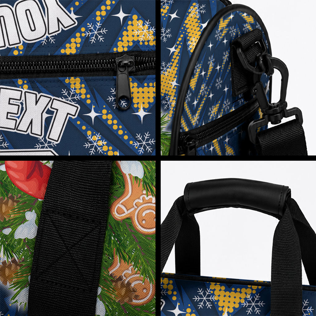 Personalised Parramatta Eels Rugby Christmas Duffle Bag Santa Rugby Mascot - Pine Wreath Festive