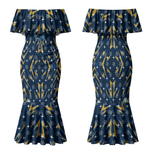 Personalised Parramatta Eels Rugby Christmas Family Matching Mermaid Dress and Hawaiian Shirt Santa Rugby Mascot - Pine Wreath Festive