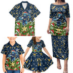 Personalised Parramatta Eels Rugby Christmas Family Matching Puletasi and Hawaiian Shirt Santa Rugby Mascot - Pine Wreath Festive