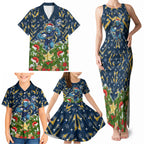 Personalised Parramatta Eels Rugby Christmas Family Matching Tank Maxi Dress and Hawaiian Shirt Santa Rugby Mascot - Pine Wreath Festive