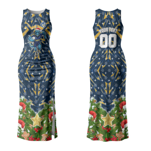 Personalised Parramatta Eels Rugby Christmas Family Matching Tank Maxi Dress and Hawaiian Shirt Santa Rugby Mascot - Pine Wreath Festive