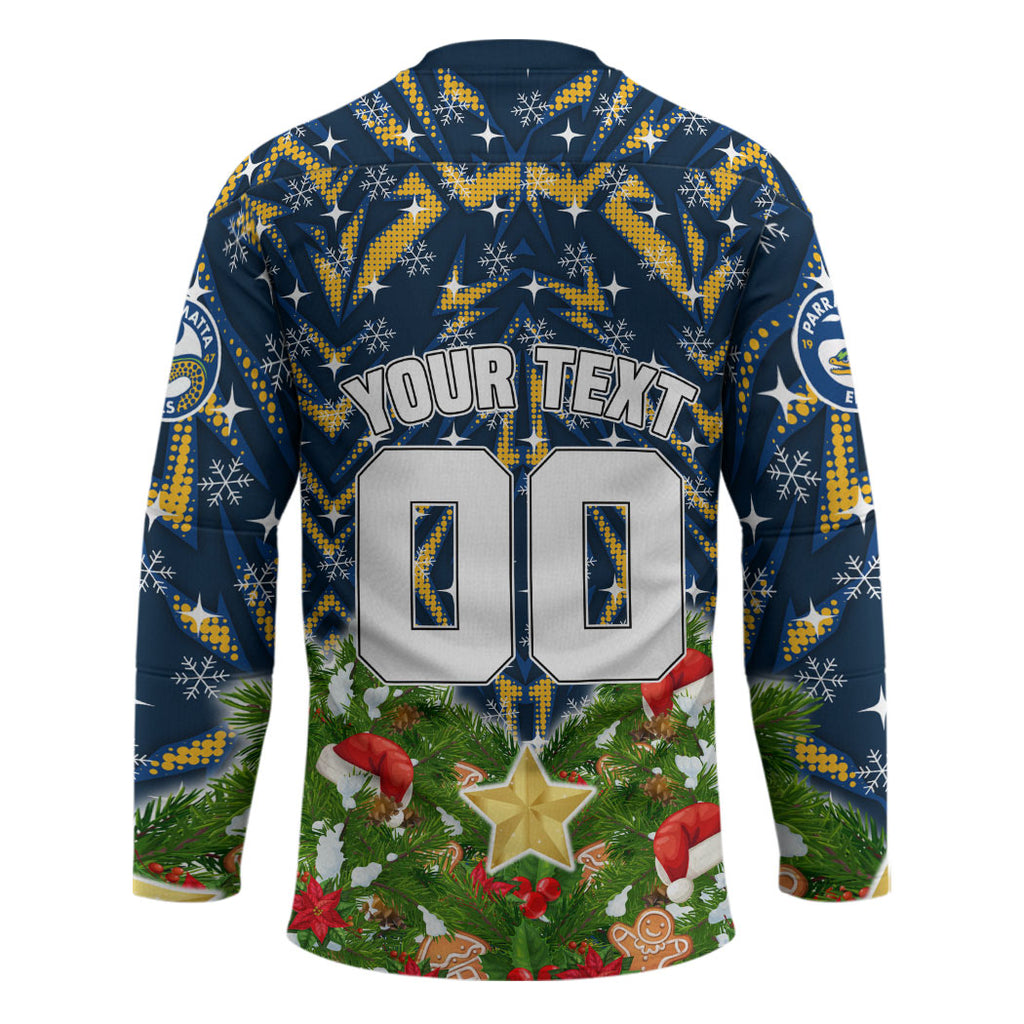 Personalised Parramatta Eels Rugby Christmas Hockey Jersey Santa Rugby Mascot - Pine Wreath Festive