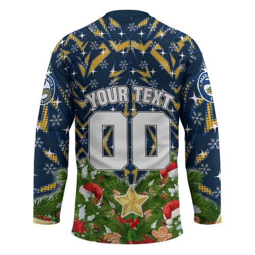 Personalised Parramatta Eels Rugby Christmas Hockey Jersey Santa Rugby Mascot - Pine Wreath Festive
