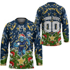 Personalised Parramatta Eels Rugby Christmas Hockey Jersey Santa Rugby Mascot - Pine Wreath Festive