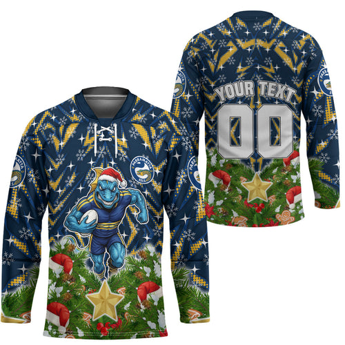 Personalised Parramatta Eels Rugby Christmas Hockey Jersey Santa Rugby Mascot - Pine Wreath Festive