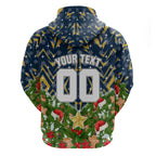 Personalised Parramatta Eels Rugby Christmas Hoodie Santa Rugby Mascot - Pine Wreath Festive