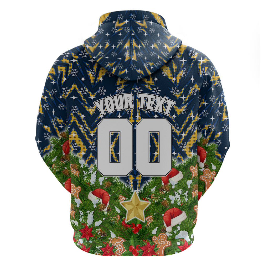 Personalised Parramatta Eels Rugby Christmas Hoodie Santa Rugby Mascot - Pine Wreath Festive