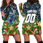 Personalised Parramatta Eels Rugby Christmas Hoodie Dress Santa Rugby Mascot - Pine Wreath Festive