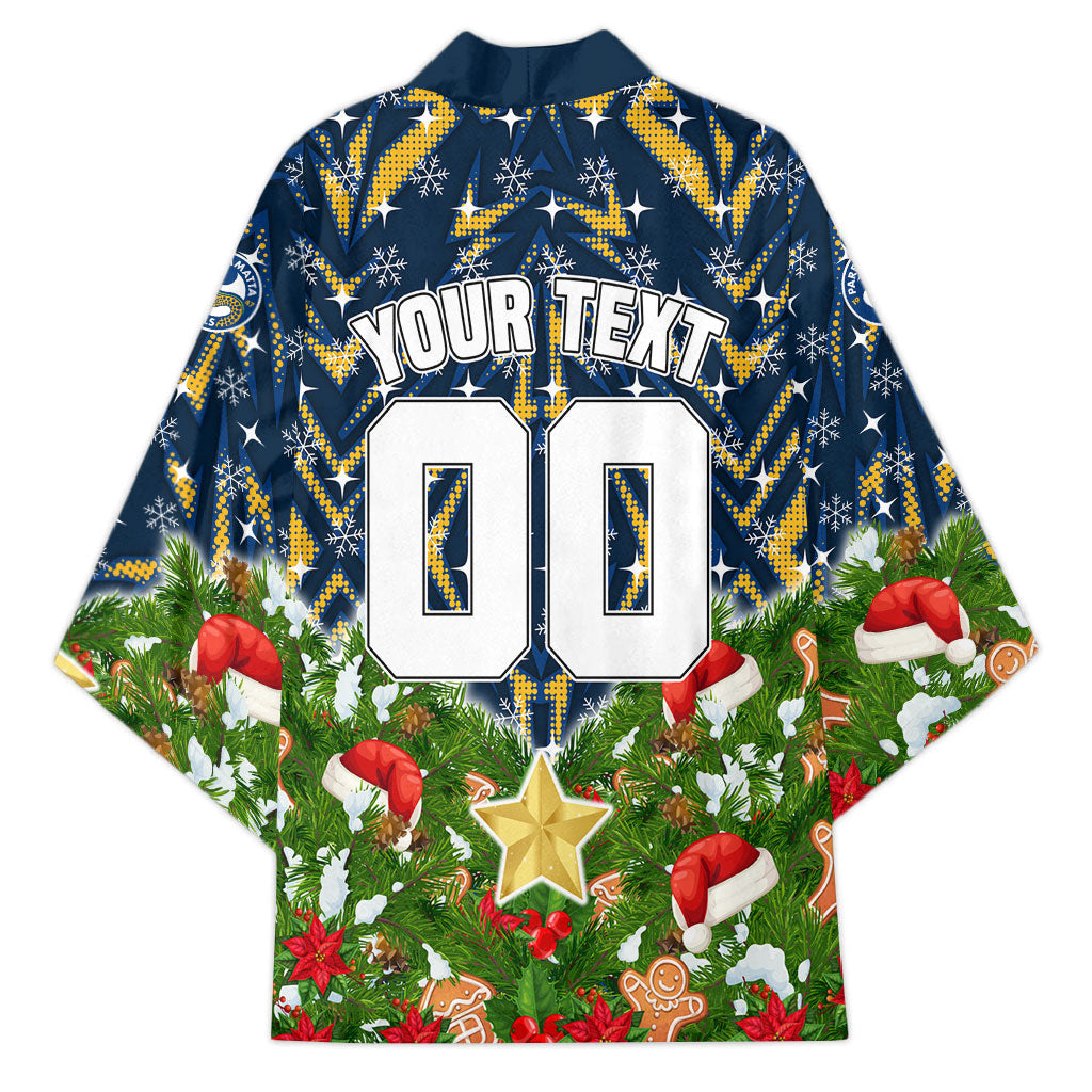 Personalised Parramatta Eels Rugby Christmas Kimono Santa Rugby Mascot - Pine Wreath Festive