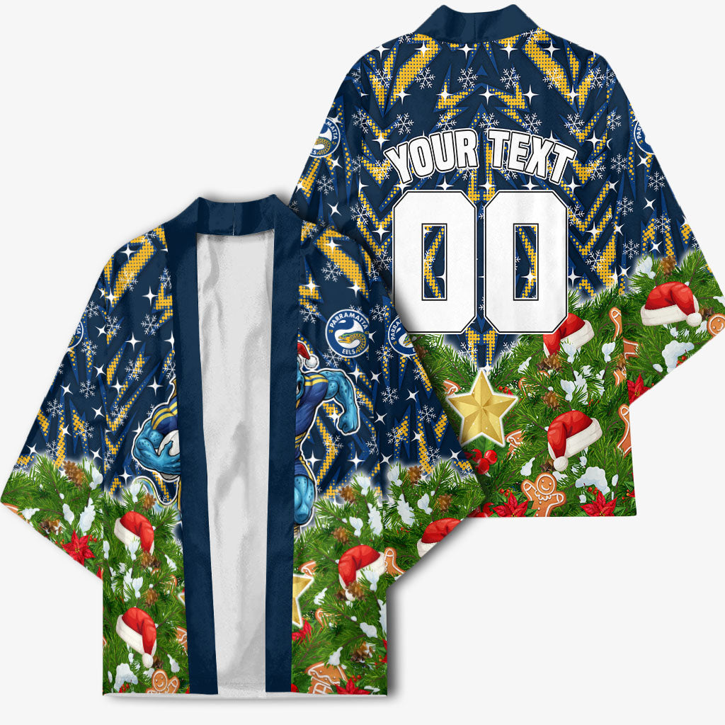 Personalised Parramatta Eels Rugby Christmas Kimono Santa Rugby Mascot - Pine Wreath Festive