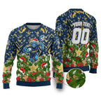 Personalised Parramatta Eels Rugby Christmas Ugly Christmas Sweater Santa Rugby Mascot - Pine Wreath Festive