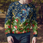 Personalised Parramatta Eels Rugby Christmas Ugly Christmas Sweater Santa Rugby Mascot - Pine Wreath Festive