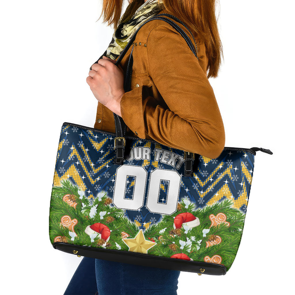 Personalised Parramatta Eels Rugby Christmas Leather Tote Bag Santa Rugby Mascot - Pine Wreath Festive