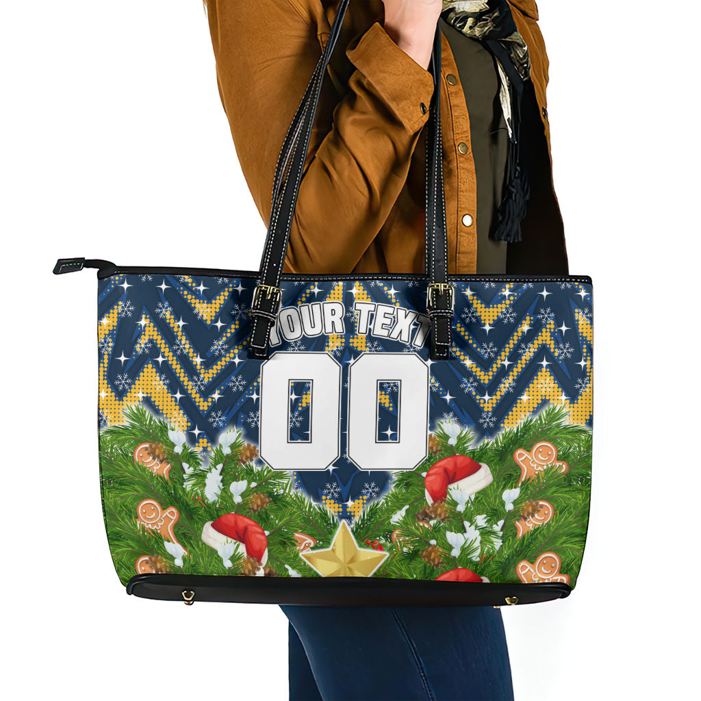 Personalised Parramatta Eels Rugby Christmas Leather Tote Bag Santa Rugby Mascot - Pine Wreath Festive