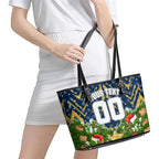 Personalised Parramatta Eels Rugby Christmas Leather Tote Bag Santa Rugby Mascot - Pine Wreath Festive