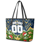Personalised Parramatta Eels Rugby Christmas Leather Tote Bag Santa Rugby Mascot - Pine Wreath Festive