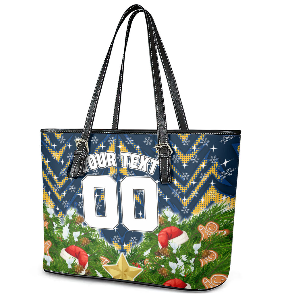 Personalised Parramatta Eels Rugby Christmas Leather Tote Bag Santa Rugby Mascot - Pine Wreath Festive
