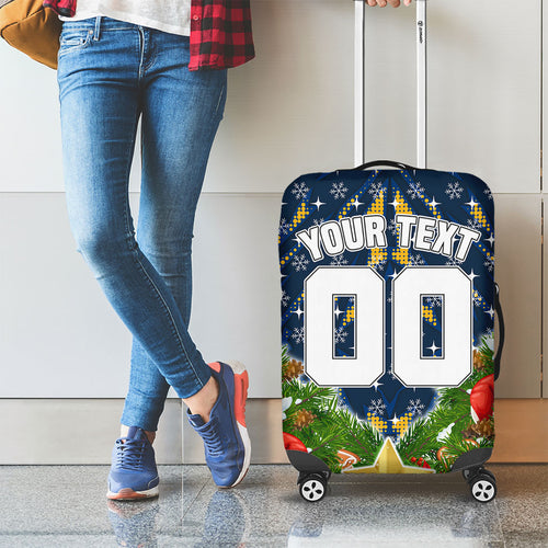 Personalised Parramatta Eels Rugby Christmas Luggage Cover Santa Rugby Mascot - Pine Wreath Festive
