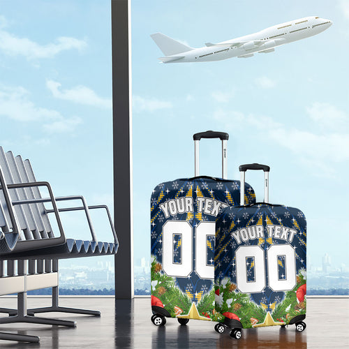 Personalised Parramatta Eels Rugby Christmas Luggage Cover Santa Rugby Mascot - Pine Wreath Festive