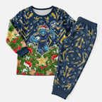 Personalised Parramatta Eels Rugby Christmas Pajama Set Santa Rugby Mascot - Pine Wreath Festive