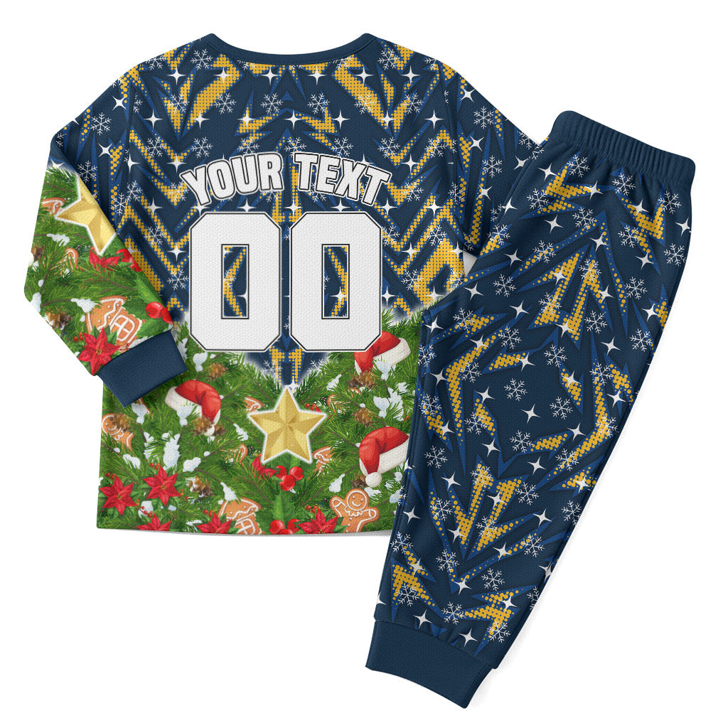 Personalised Parramatta Eels Rugby Christmas Pajama Set Santa Rugby Mascot - Pine Wreath Festive