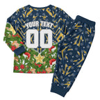 Personalised Parramatta Eels Rugby Christmas Pajama Set Santa Rugby Mascot - Pine Wreath Festive