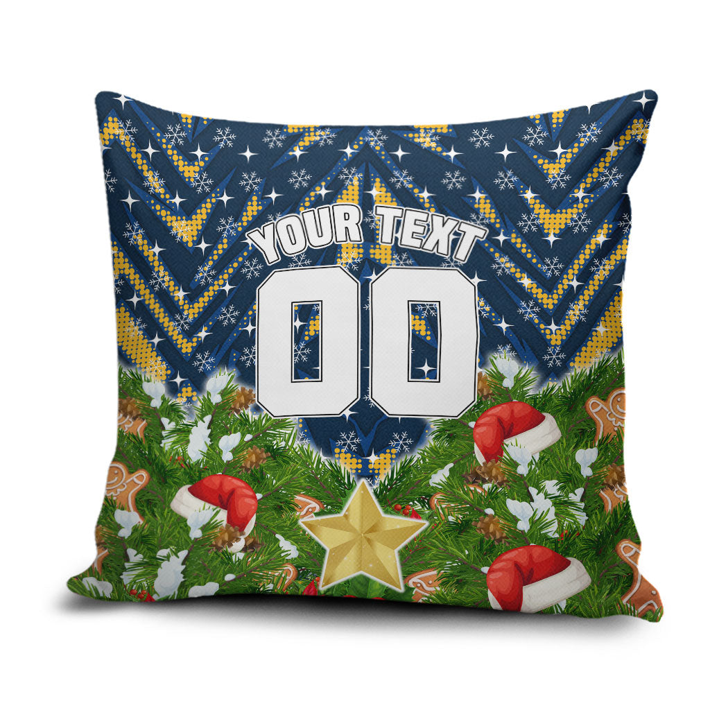 Personalised Parramatta Eels Rugby Christmas Pillow Cover Santa Rugby Mascot - Pine Wreath Festive