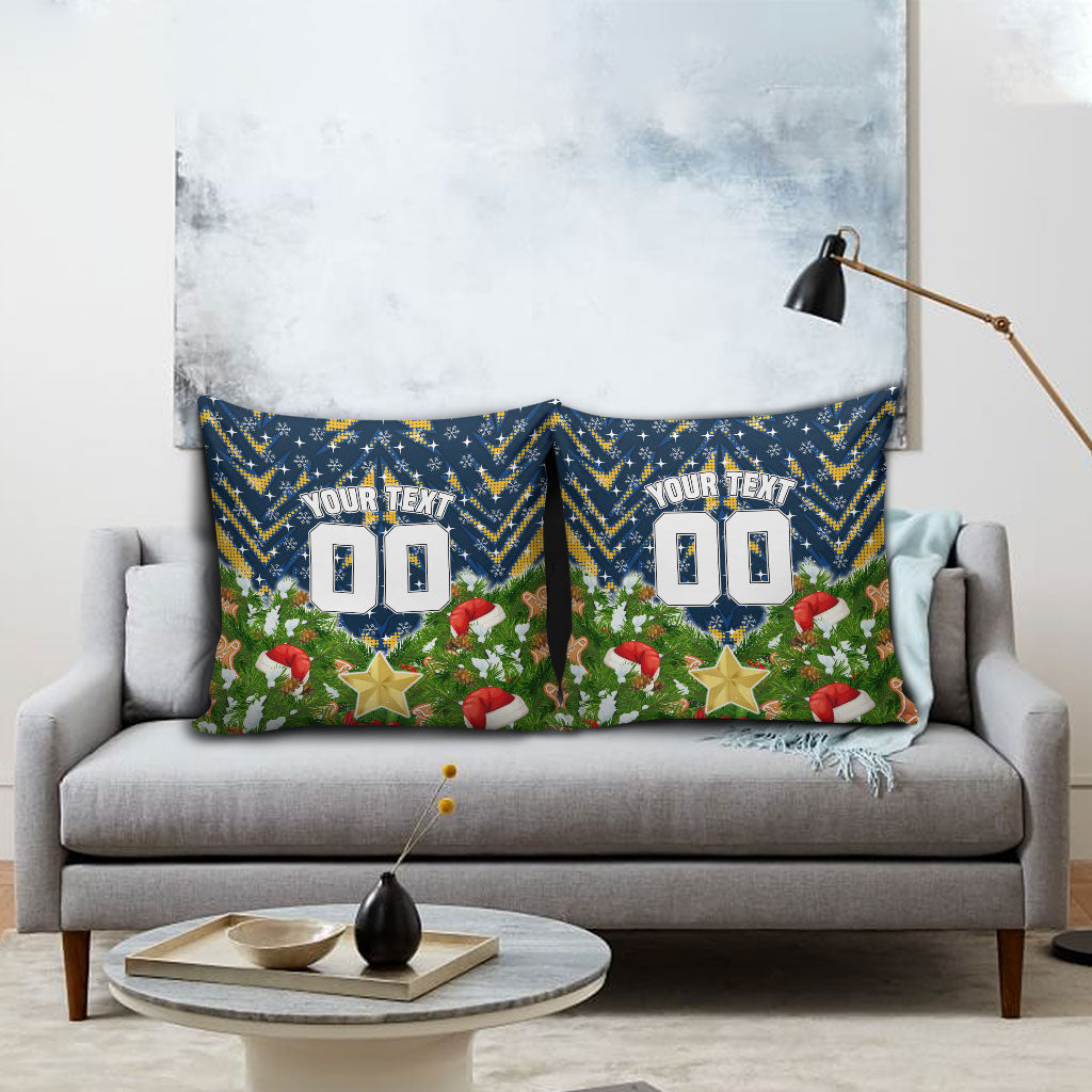 Personalised Parramatta Eels Rugby Christmas Pillow Cover Santa Rugby Mascot - Pine Wreath Festive