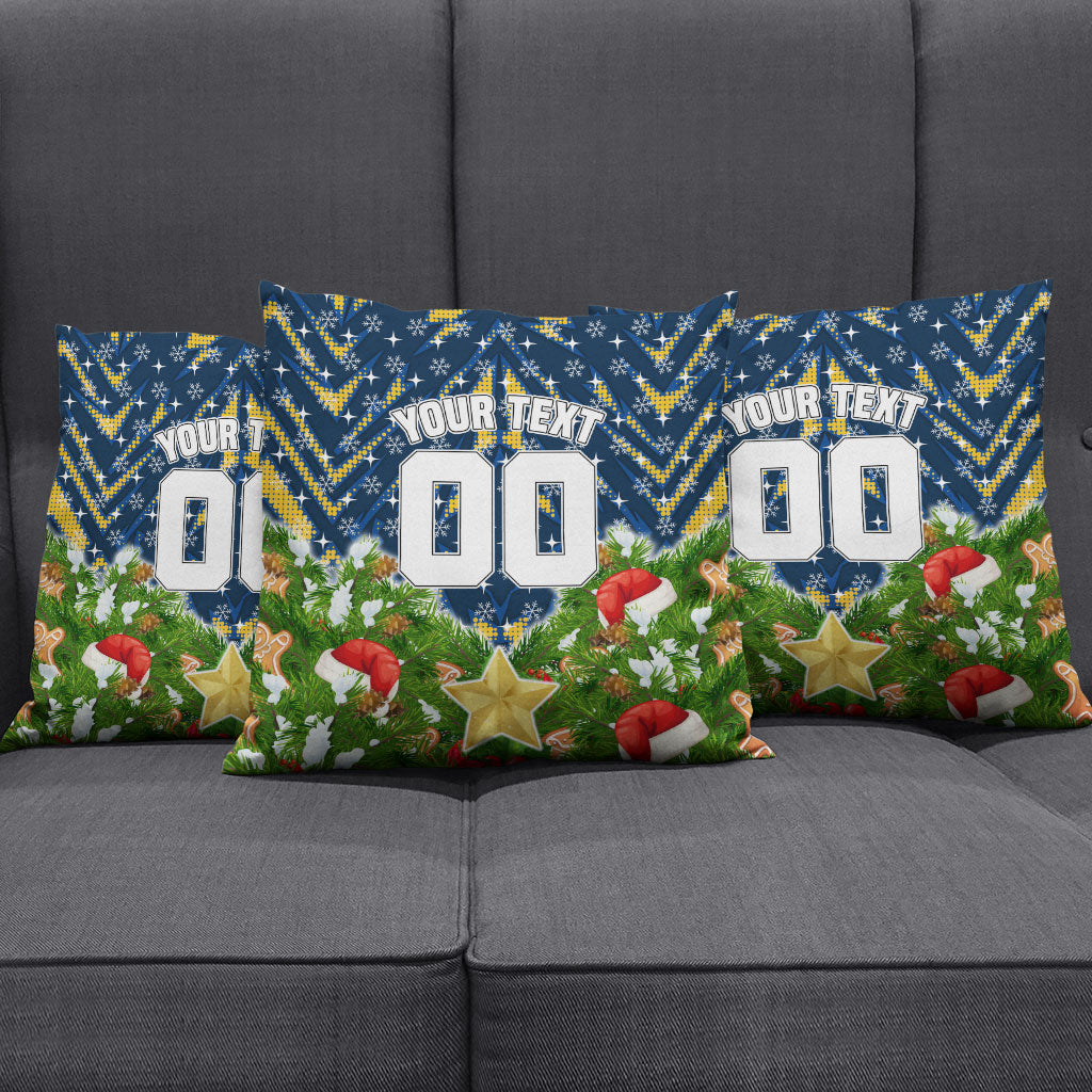 Personalised Parramatta Eels Rugby Christmas Pillow Cover Santa Rugby Mascot - Pine Wreath Festive