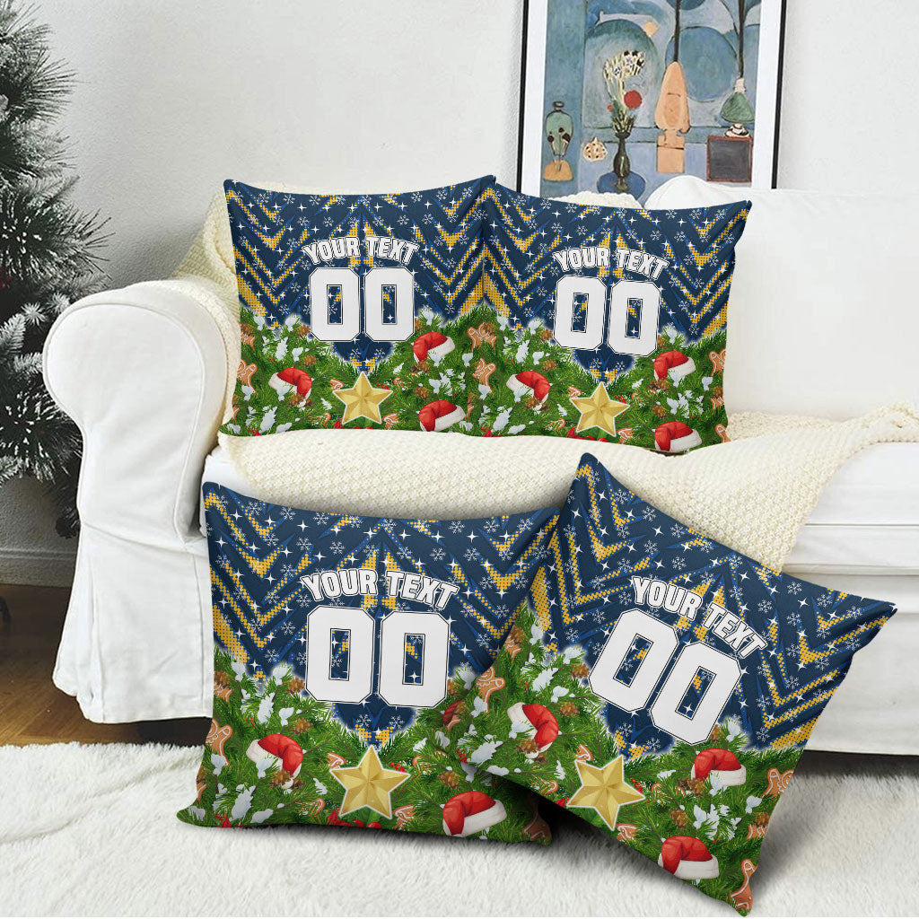 Personalised Parramatta Eels Rugby Christmas Pillow Cover Santa Rugby Mascot - Pine Wreath Festive