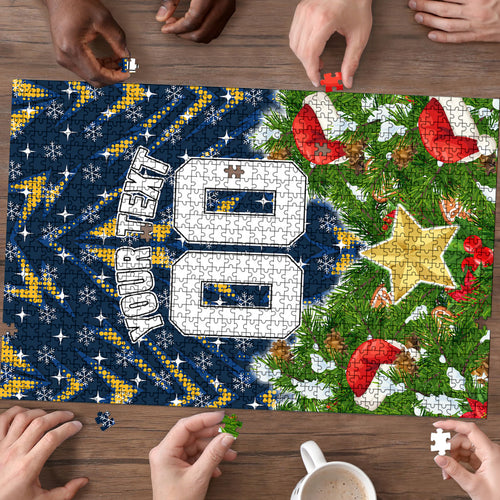 Personalised Parramatta Eels Rugby Christmas Puzzle Santa Rugby Mascot - Pine Wreath Festive