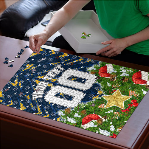 Personalised Parramatta Eels Rugby Christmas Puzzle Santa Rugby Mascot - Pine Wreath Festive