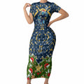 Personalised Parramatta Eels Rugby Christmas Short Sleeve Bodycon Dress Santa Rugby Mascot - Pine Wreath Festive