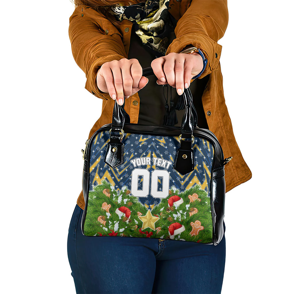 Personalised Parramatta Eels Rugby Christmas Shoulder Handbag Santa Rugby Mascot - Pine Wreath Festive