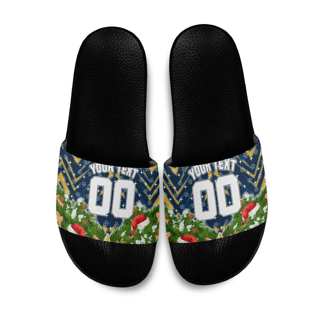 Personalised Parramatta Eels Rugby Christmas Slide Sandals Santa Rugby Mascot - Pine Wreath Festive